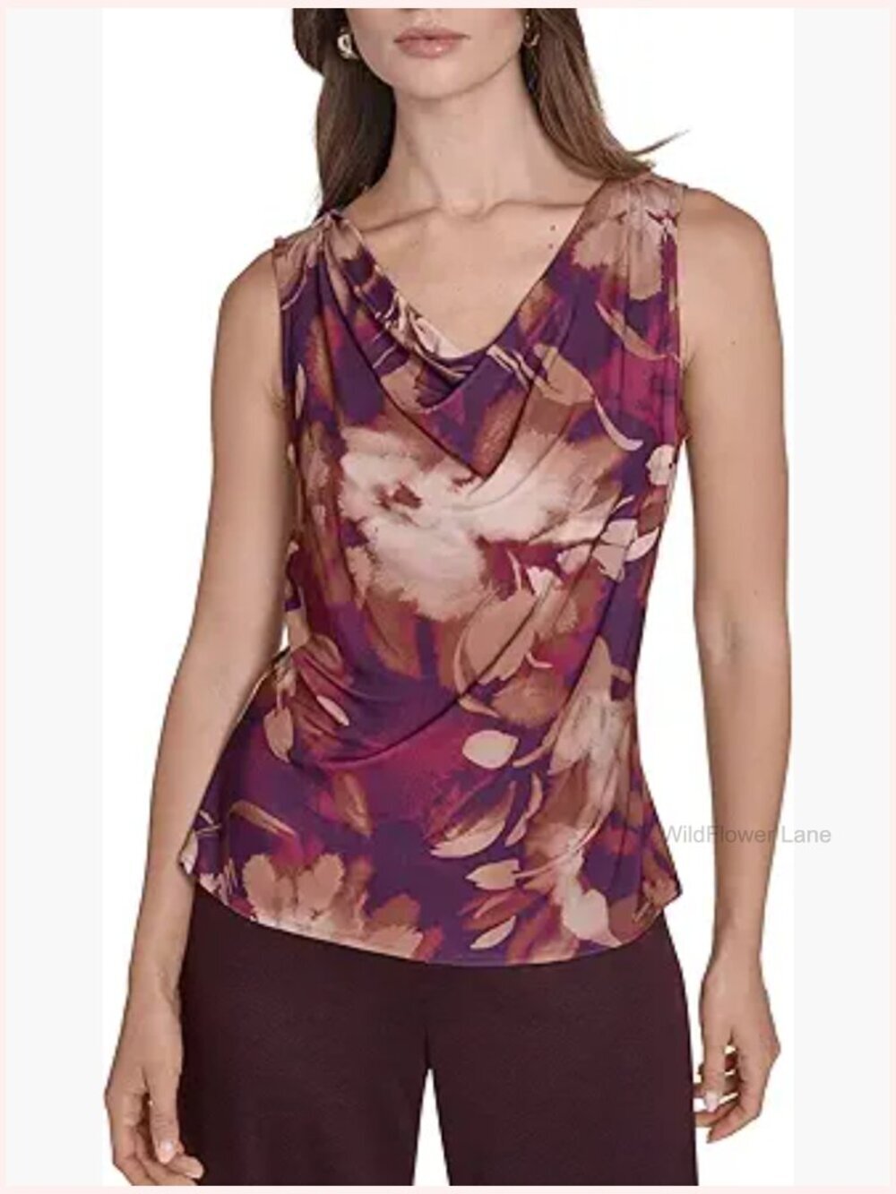 Floral Cowl Neck Sleeveless Blouse - Classic Fit, Polyester Blend, Machine Wash
